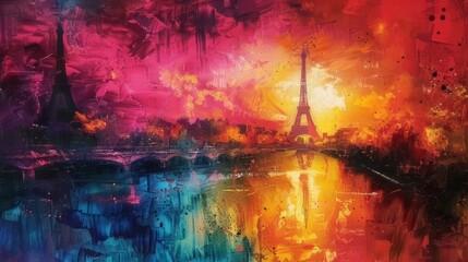 Parisian Dreamscape - Bold Olympic Energy in Vivid Colors

