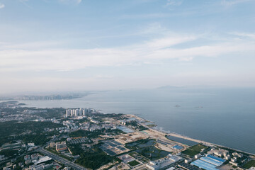 Obraz premium Aerial perspective of coastal rural areas