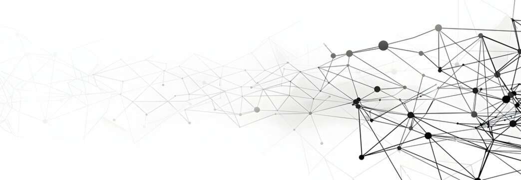 A black and white vector illustration of an abstract network pattern, connecting nodes with lines on a clean background
