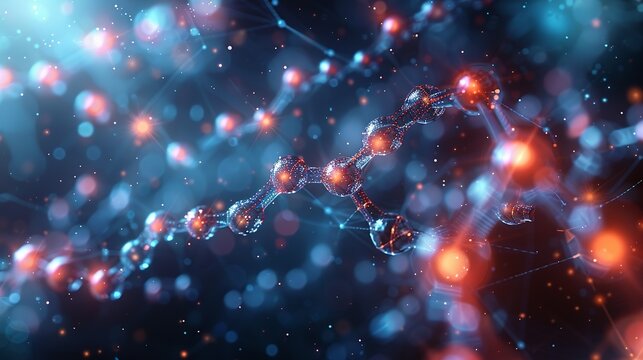An abstract biotech-themed background with overlapping geometric shapes in neutral tones, showcasing a molecular model of a recombinant protein, essential for biotechnological research and