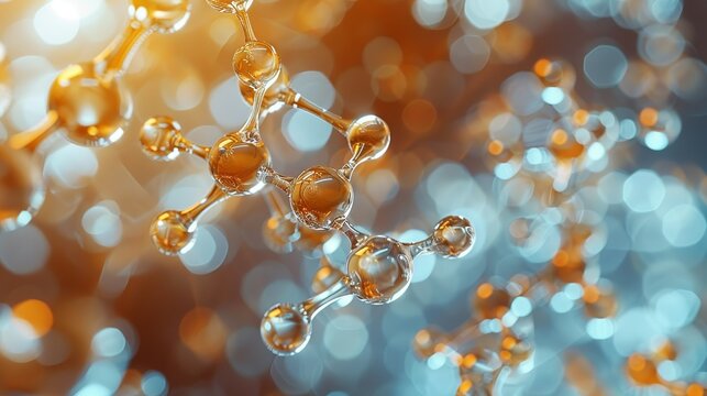 An abstract biotech-themed background with overlapping geometric shapes in neutral tones, showcasing a molecular model of a recombinant protein, essential for biotechnological research and