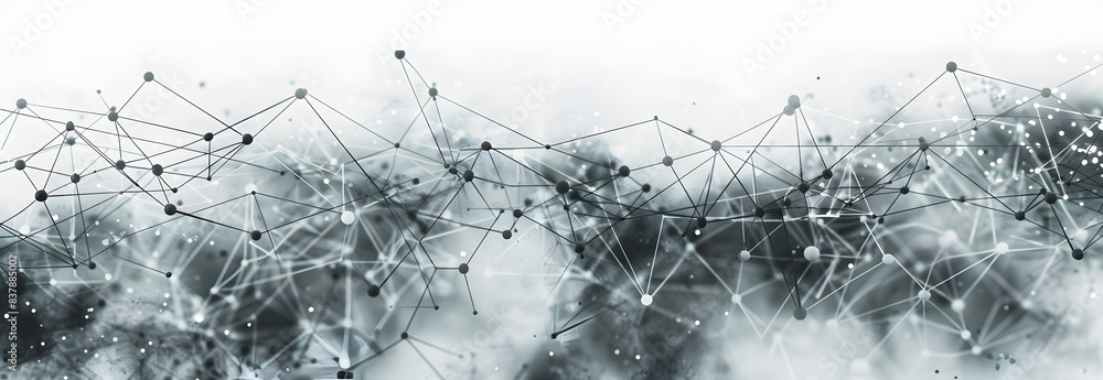 Poster a network of interconnected nodes and lines, representing the global digital landscape with data flo