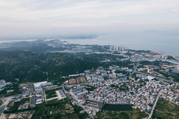 Aerial perspective of coastal rural areas