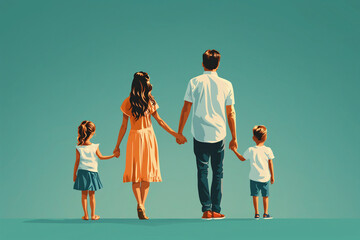 Naklejka premium “Father and Children Enjoying Outdoor Stroll Together”