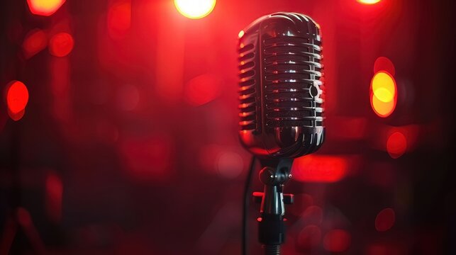An antique-style microphone typically utilized for voiceover recordings or radio broadcasts