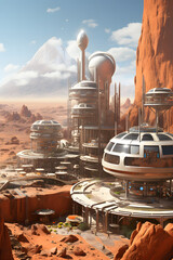 A Futuristic City In The Mars  With A Desert Like Landscape.