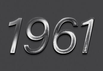 Chrome metal 3D number design of 1961 on grey background.