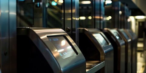 Obraz premium E-gate at passport control, close focus on LED display, night, no people 