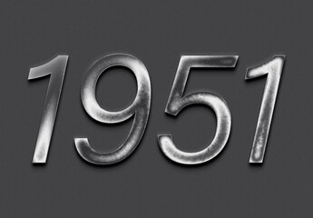 Chrome metal 3D number design of 1951 on grey background.