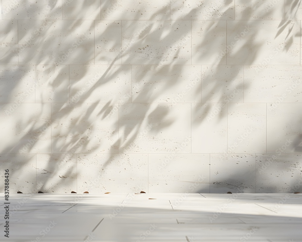 Poster an ivory travertine wall with shadow background for product display
