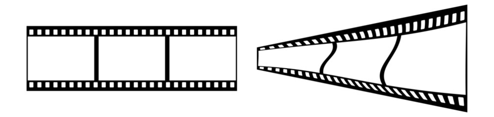 35mm blank filmstrip vector design with 3 frames on white background. 3d black film reel symbol illustration to use for photography, television, cinema, photo frame.