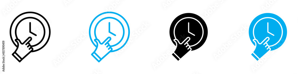 Poster specify at time icon set featuring time scheduling symbols, ideal for business planning and organiza