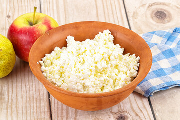 Organic cottage cheese in the bowl