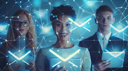 Photo Realistic Team with Email Collaboration Concept: Team Profile Blended with Email Symbolism for Business  Team Building. Ideal for Ads in Stock Photo