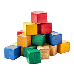 A stack of colorful blocks with a rainbow pattern