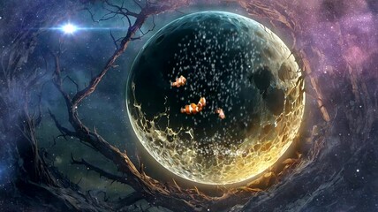 fish and beautiful moon background