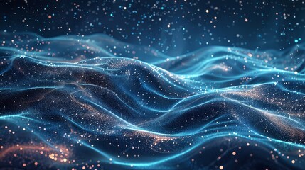 Abstract digital wave with glowing light particles