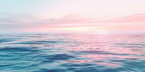 Obraz premium A pink and blue beach with waves, a pastel sky, a sunset in the background, a view of an ocean