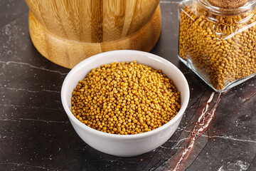 Mustard dry seeds in the bowl