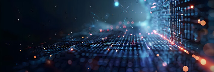 Digital background perfect for tech processes, neural networks, artificial intelligence, data transfer and encryption, digital archives, sound and graphic presentations, science, education, etc.