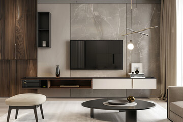 A large wooden entertainment center with a black flat screen television