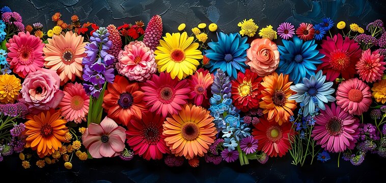 A beautiful arrangement of colorful flowers of different varieties. Perfect for a spring or summer wedding.