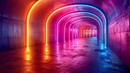 Create a retro futuristic tunnel with bright glowing neon lights.