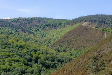 Fototapeta premium Landscape with morning fog, plains and mountains