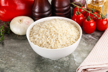 Raw delicous basmati rice heap