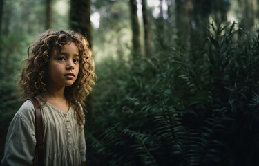 Young girl in a lush forest