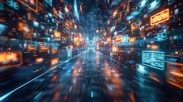 Network of global communication, digital content, social network service, streaming video. Generative AI.