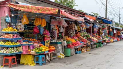Fototapeta premium Bustling urban market with diverse stalls and vibrant colors, showcasing the dynamic lifestyle and cultural diversity, isolated white background, copy space
