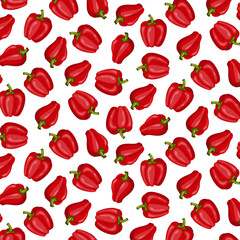 Fototapeta premium Seamless pattern red bell pepper, paprika, vegetable, healthy food. Bell pepper in cartoon style. Graphic element for fabric, textile, clothing, wrapping paper, wallpaper, poster.Vector Illustration