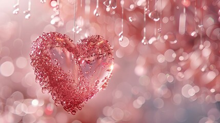 Fototapeta premium Pink crystal heart with sparkling bokeh background