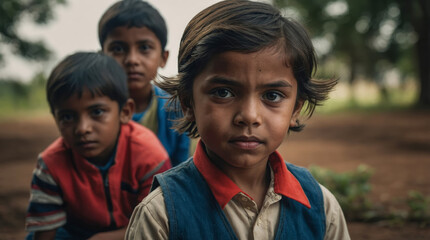 A portrait of a group of Indian kids looking at the camera. International Children's Day.
