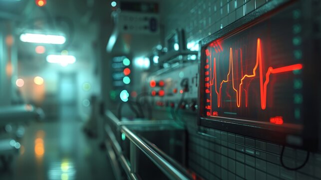 Close-up of a heart rate monitor in an ICU