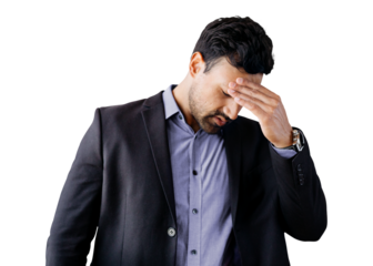 Stressed businessman touching his head transparent png