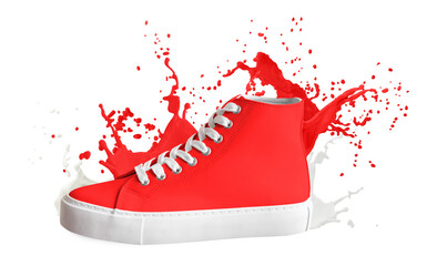 Red high top sneaker with colors splash
