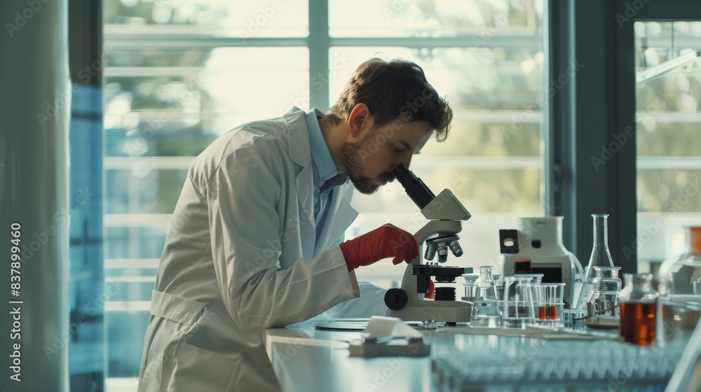 Aufkleber the scientist using microscope