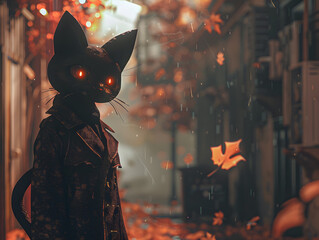 Halloween Cat Silhouette in the Moonlit Night