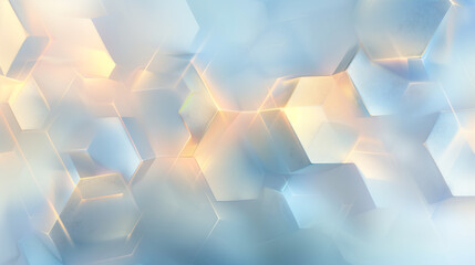 abstract background with hexagonal shapes and glowing elements a futuristic glass or crystal geometric structure on a light blue and yellow colored background 