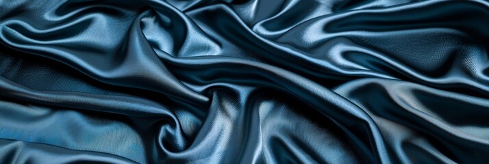 Fototapeta premium Closeup of flowing dark blue silk fabric creating luxurious texture and elegant background, perfect for design, fashion, and artistic projects.