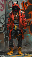 Devil in streetwear, urban environment, edgy and rebellious style