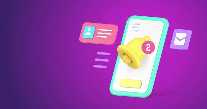 Smartphone sound notification incoming message inbox mailbox email 3d icon animation