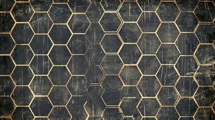 Honeycomb or Bee Hive Pattern on Old Grunge Chalkboard Background.
