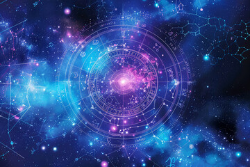 Obraz premium Bright and colorful astrological chart with cosmic background.