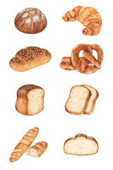 Golden brown bread sticker png illustration set