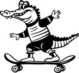 Skateboarding Alligator Illustration