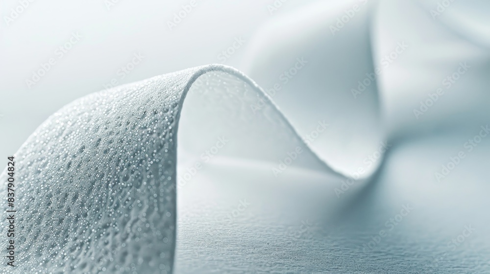 Poster close-up view of an abstract smooth and textured white paper curl with soft lighting, creating a min
