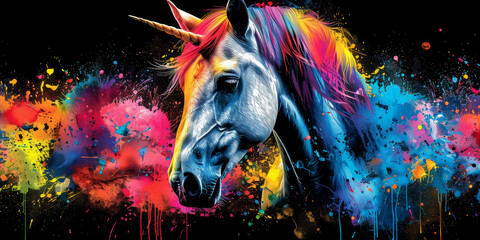 unicorn in bright neon colors in a pop art style